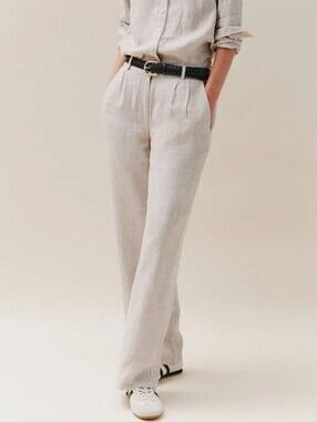 Quince European Linen Pleated Trousers In Flax Size 8